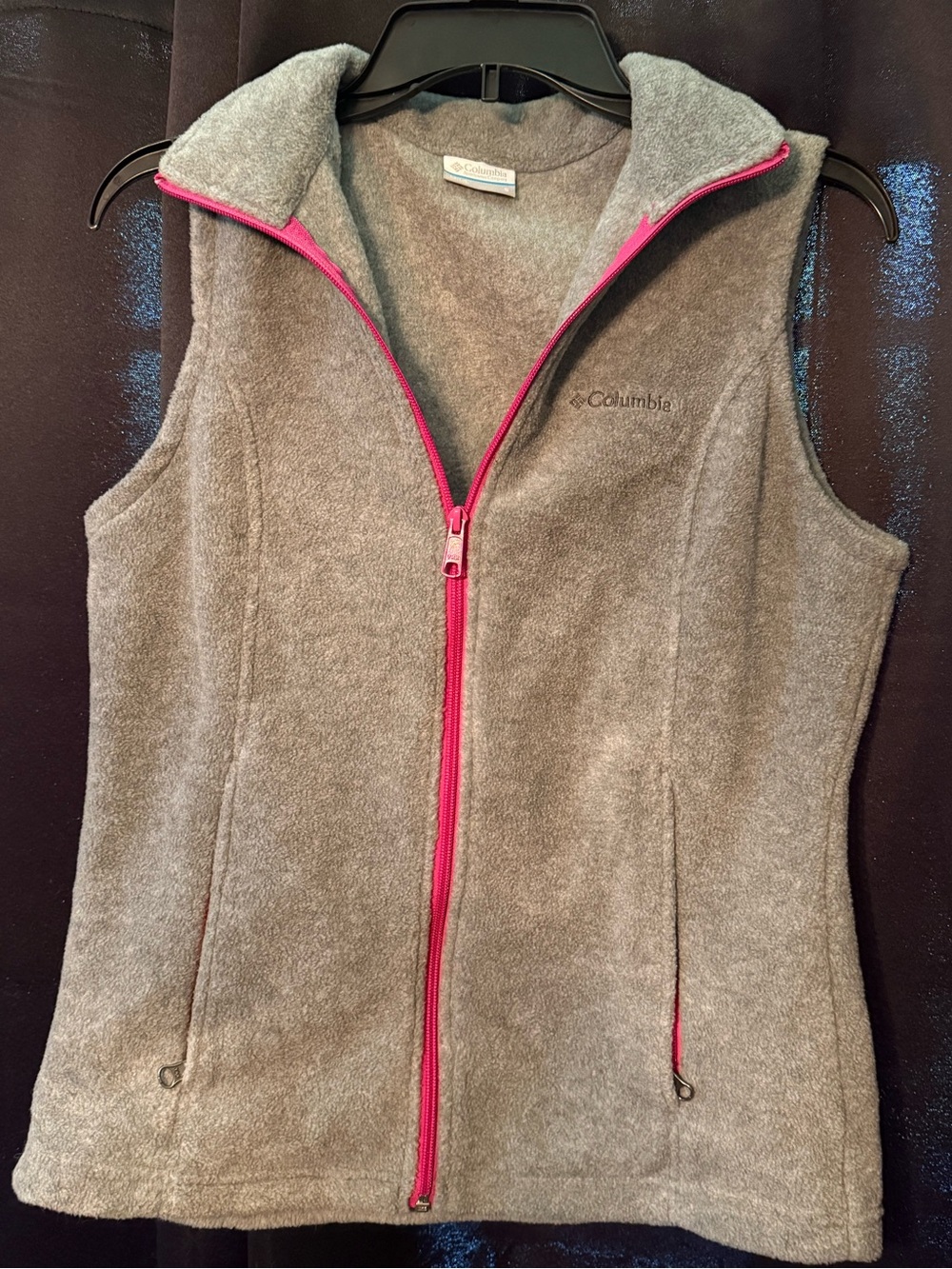 Columbia Gray Fleece Vest with Pink Trim